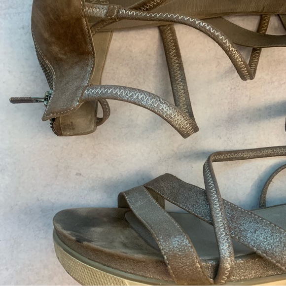 Eileen Fisher Leather Metallic Distressed Strappy Sandals - Picture 5 of 12